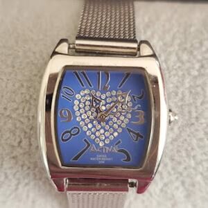 Activa Women's Swiss Movement Watch with Silver Tone Flexible Band Crystal Heart